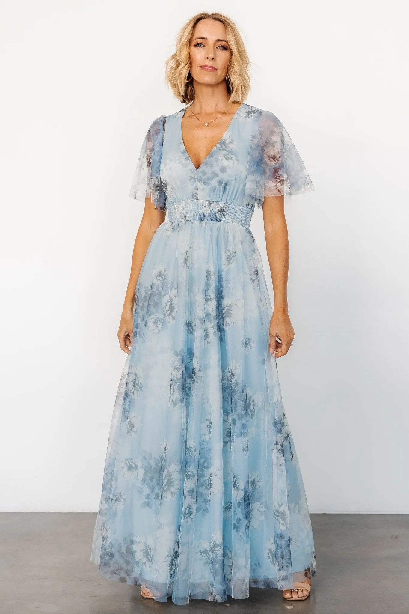 Cressida Tulle Maxi Dress | Blue   Off White Floral