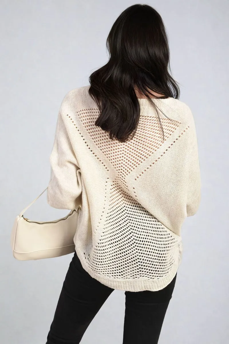 Crew Neck Back Patterned Knitted Jumper