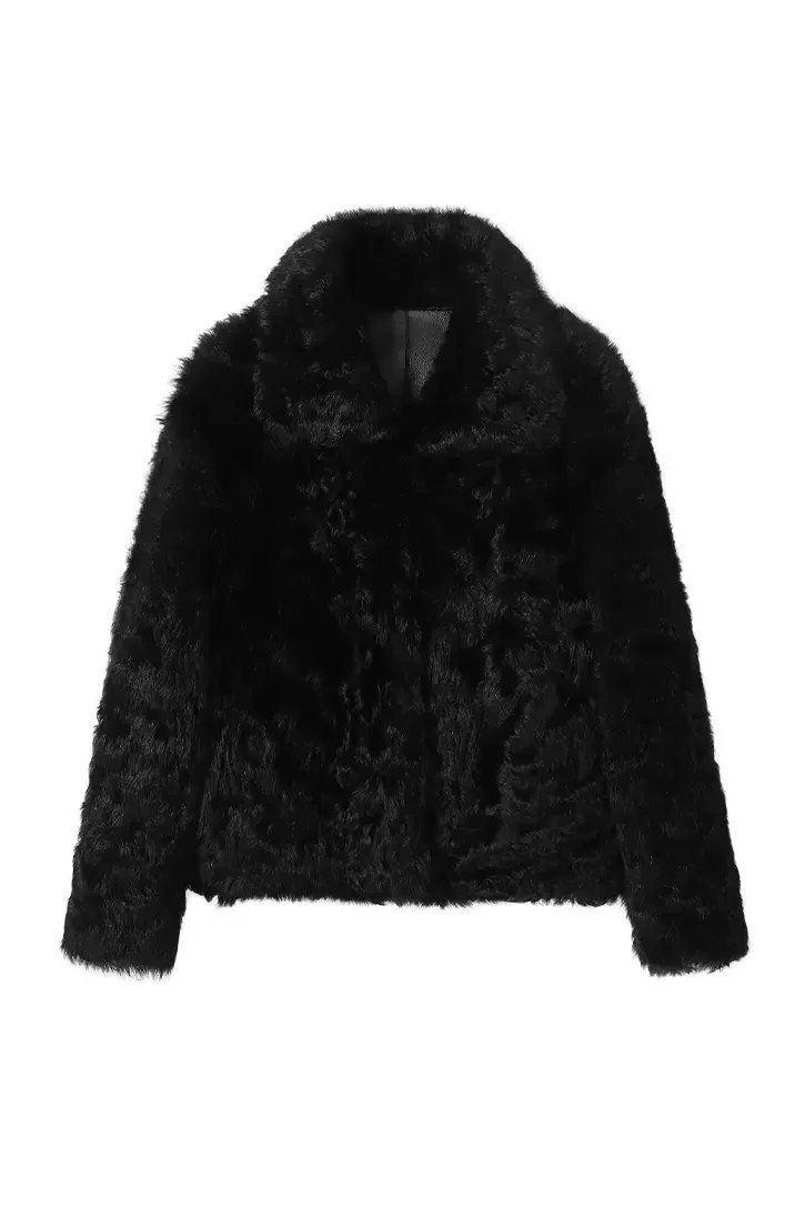 Cropped Toscana Shearling Sheepskin Jacket With Oversized Collar