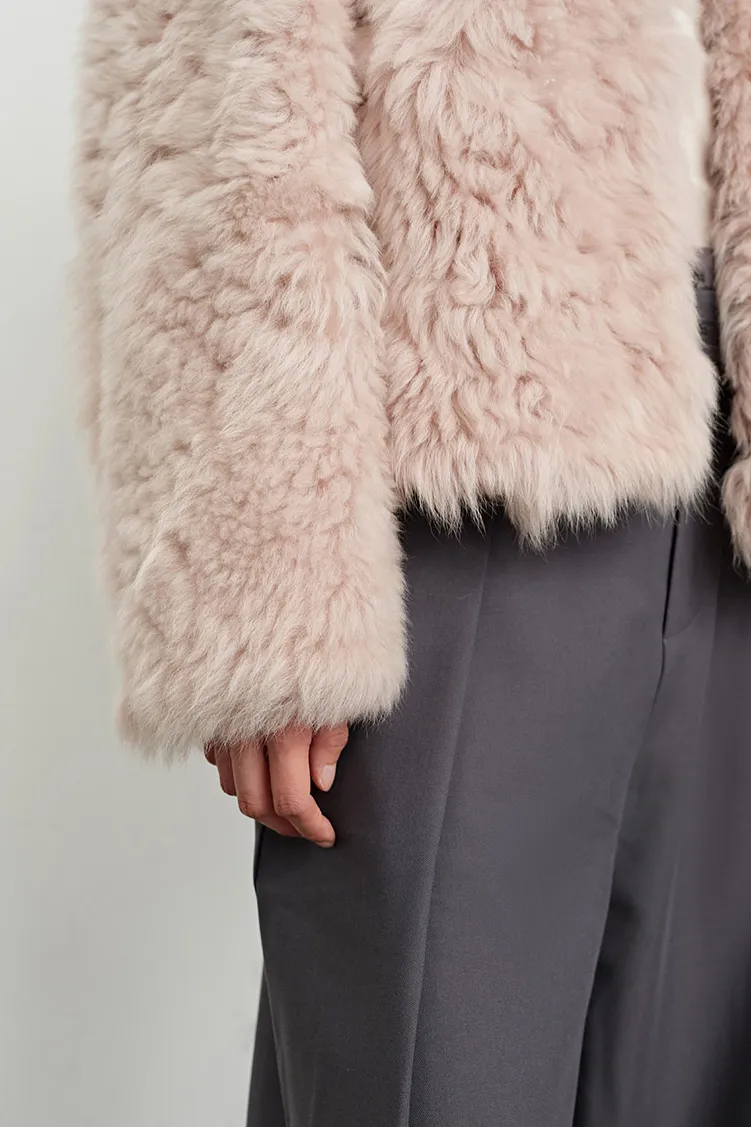 Cropped Toscana Shearling Sheepskin Jacket With Oversized Collar