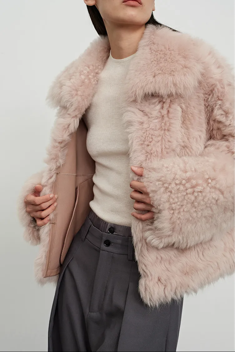 Cropped Toscana Shearling Sheepskin Jacket With Oversized Collar