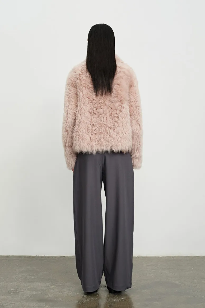 Cropped Toscana Shearling Sheepskin Jacket With Oversized Collar