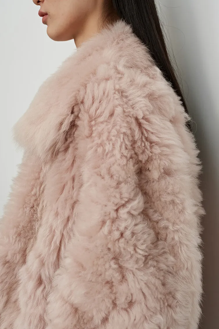 Cropped Toscana Shearling Sheepskin Jacket With Oversized Collar