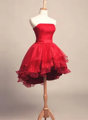 Cute Red Tulle and Lace High Low Homecoming Dress, Short Party Dress       fg3827