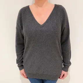 Dark Slate Grey Batwing Cashmere V-Neck Jumper Large