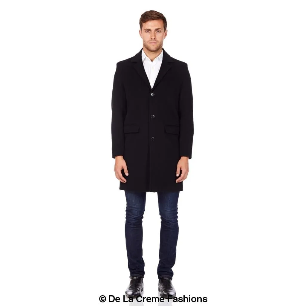 De La Creme MAN - Men's Classic Wool Blend Overcoat in Black & Camel