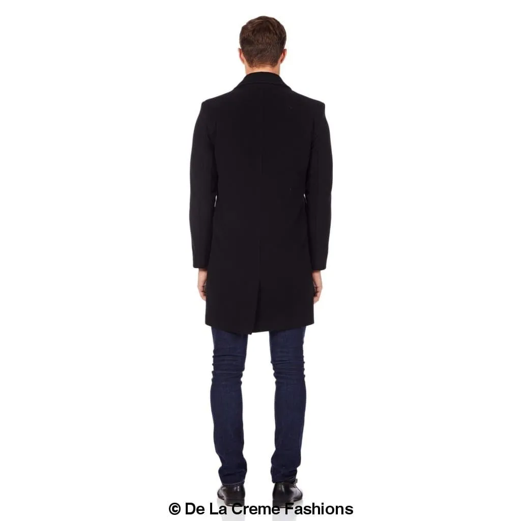 De La Creme MAN - Men's Classic Wool Blend Overcoat in Black & Camel