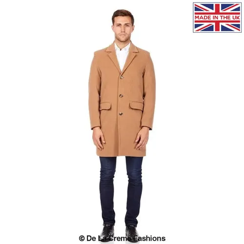 De La Creme MAN - Men's Classic Wool Blend Overcoat in Black & Camel