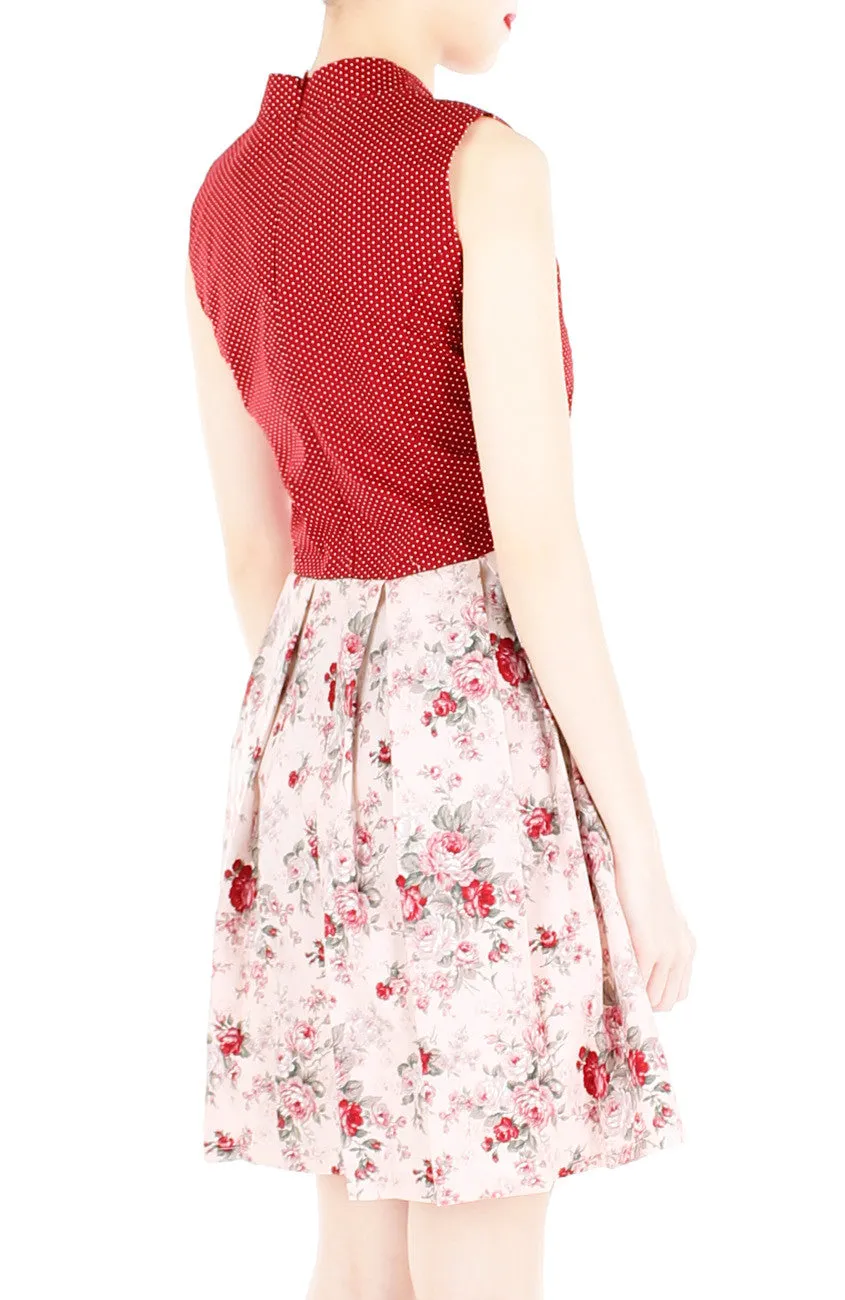 Delicate Rose Artisan Cheongsam Dress - Red