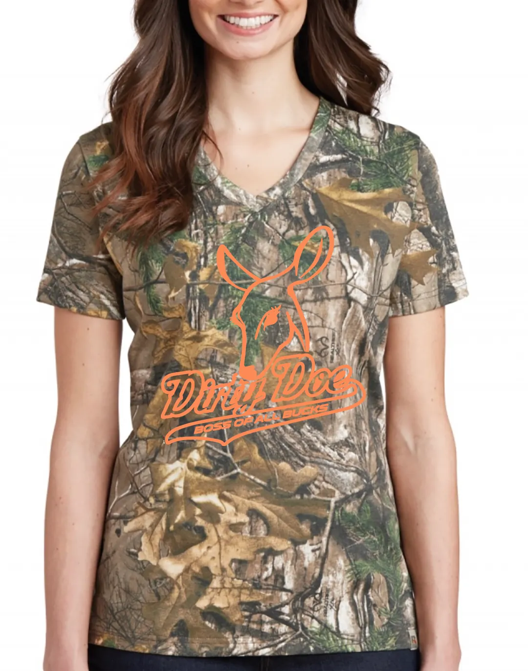 Dirty Doe  Boss of All Bucks Camo Shirts With Neon Pink or Neon Orange