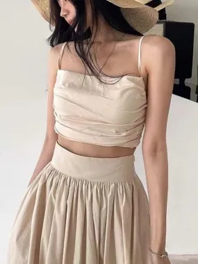 Elegant Ruffled Camisole high Waist A-line Skirt 2 set