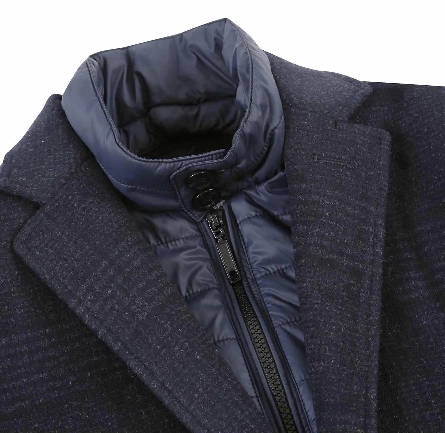 English Laundry Blue Tone-on-tone Glen Plaid Slim Fit Wool Blend Short Coat with Detachable Full Zipper