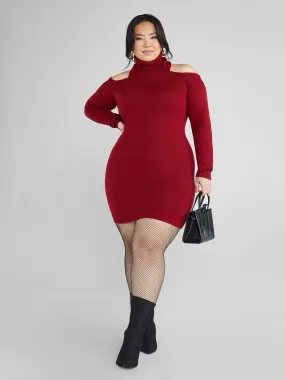 Fashion To Figure - Adela Cold Shoulder Turtleneck Sweater Dress