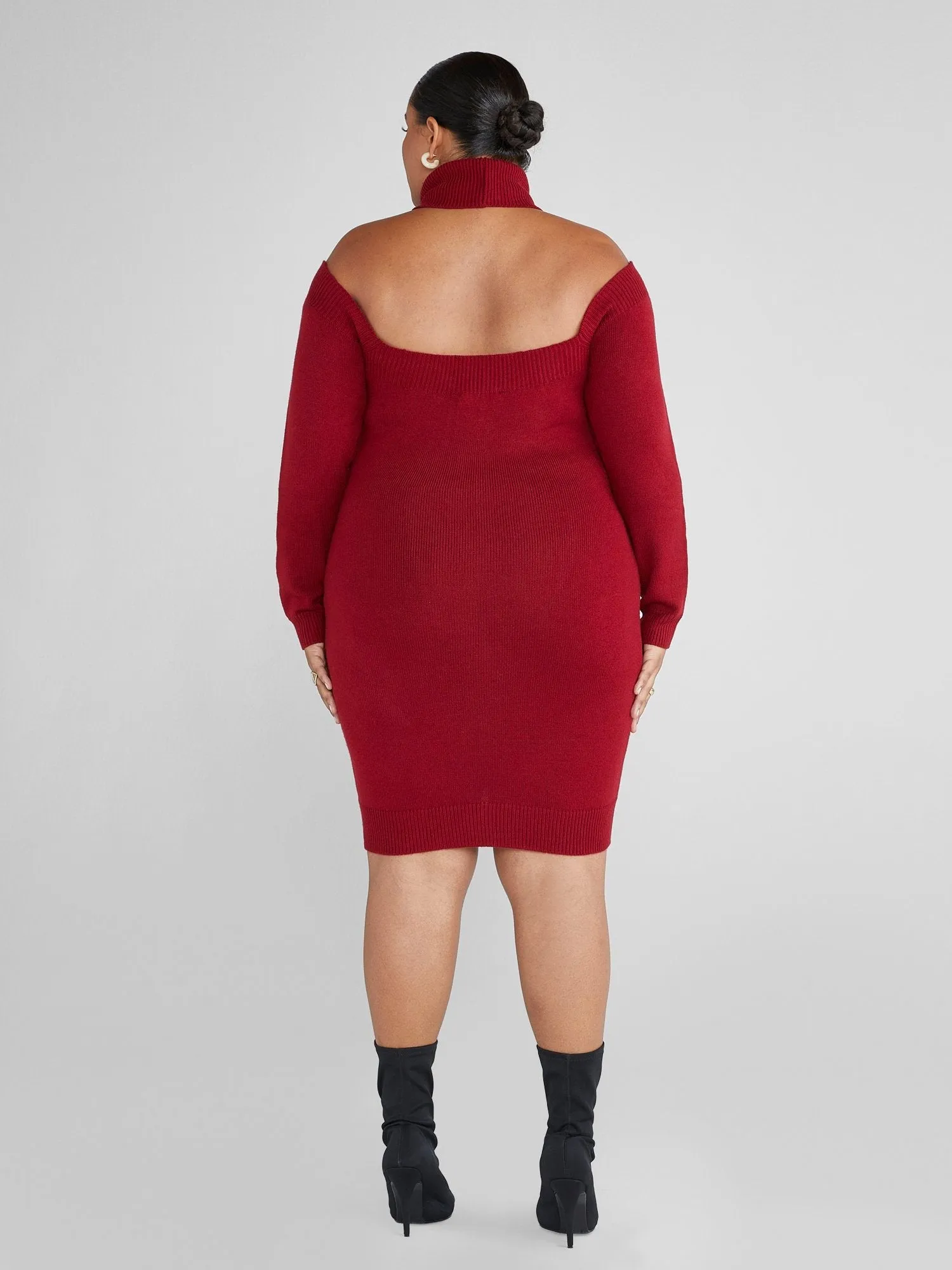 Fashion To Figure - Adela Cold Shoulder Turtleneck Sweater Dress