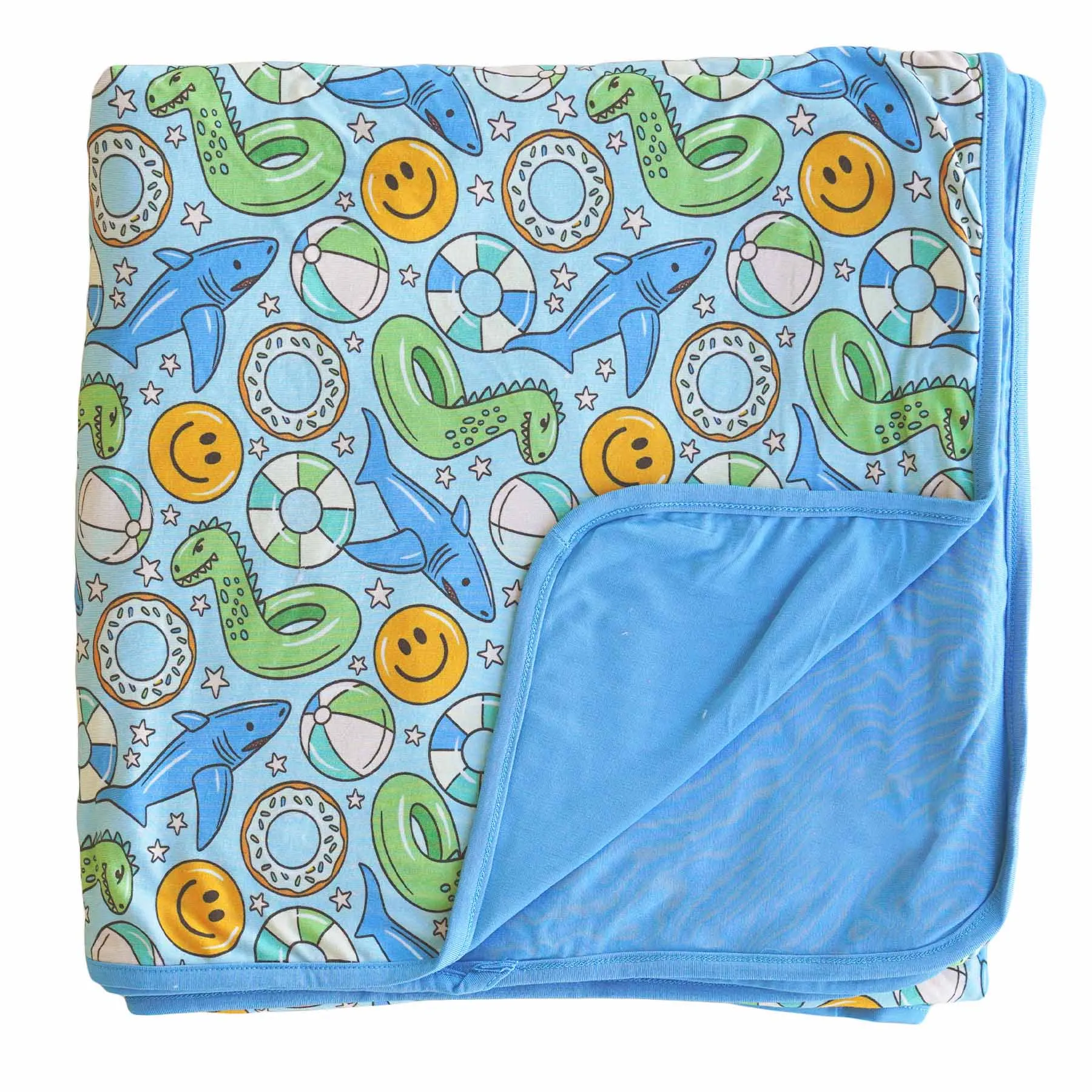 Floatie Friends Double Sided Bamboo Blanket | Blue