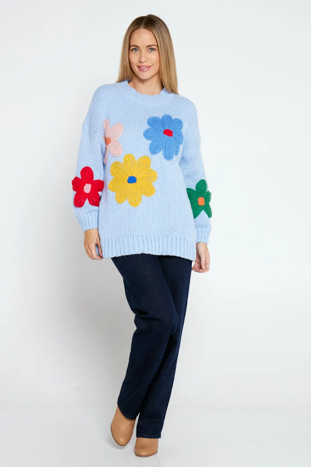 Flower Power Knit Jumper - Blue Floral