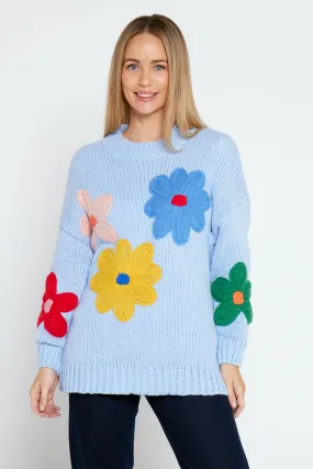 Flower Power Knit Jumper - Blue Floral