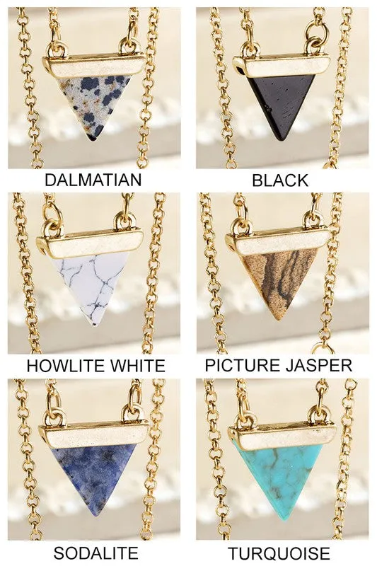 Gold Triangle Natural Stone Charm & Chevron Necklace