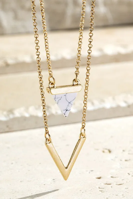 Gold Triangle Natural Stone Charm & Chevron Necklace