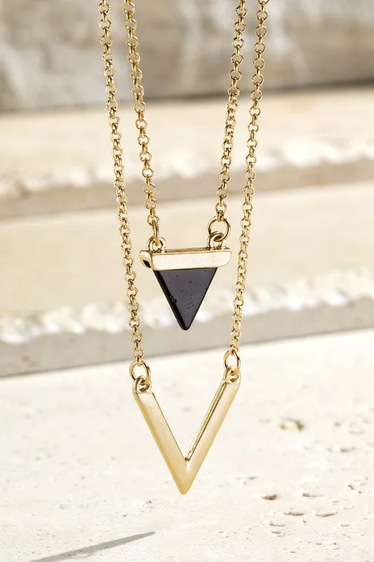 Gold Triangle Natural Stone Charm & Chevron Necklace