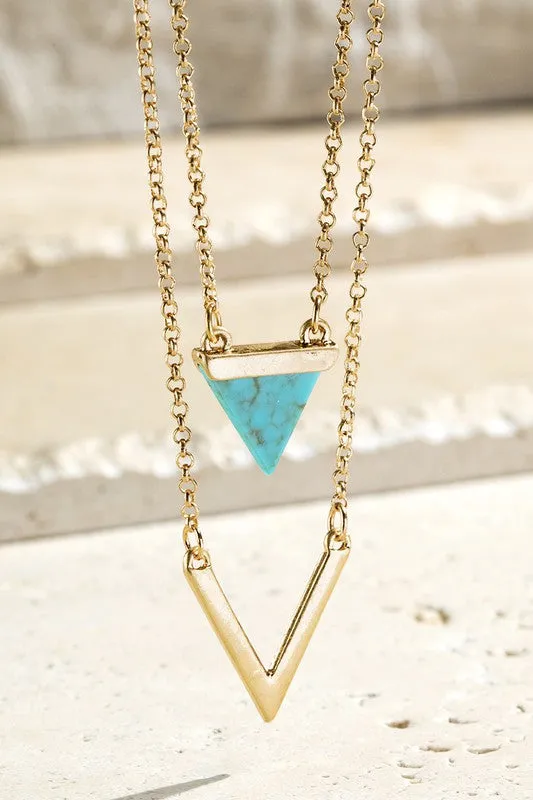 Gold Triangle Natural Stone Charm & Chevron Necklace