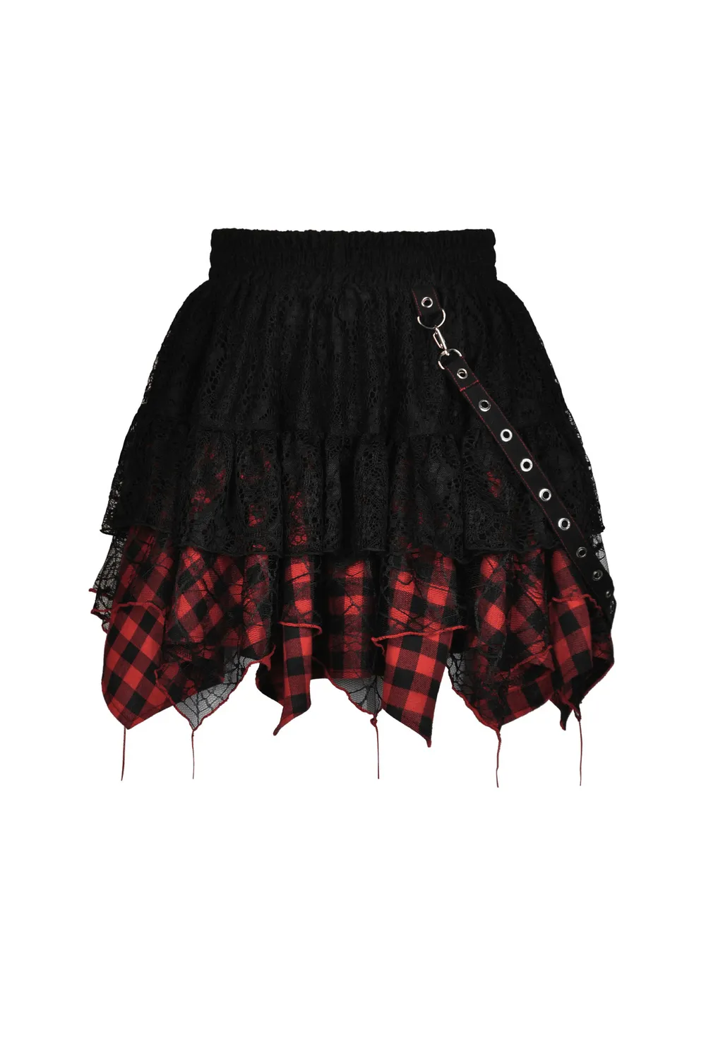 Gothic Irregular Layered Skirt with Plaid and Lace Details