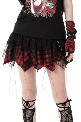 Gothic Irregular Layered Skirt with Plaid and Lace Details