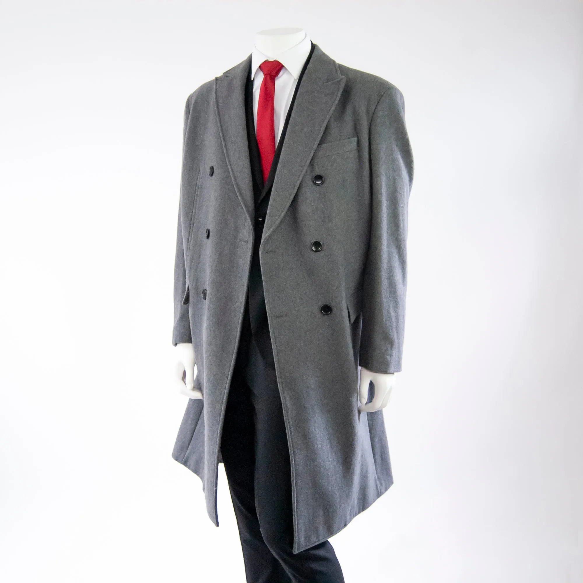 Gray Classic Double-Breasted Slim-Fit Overcoat