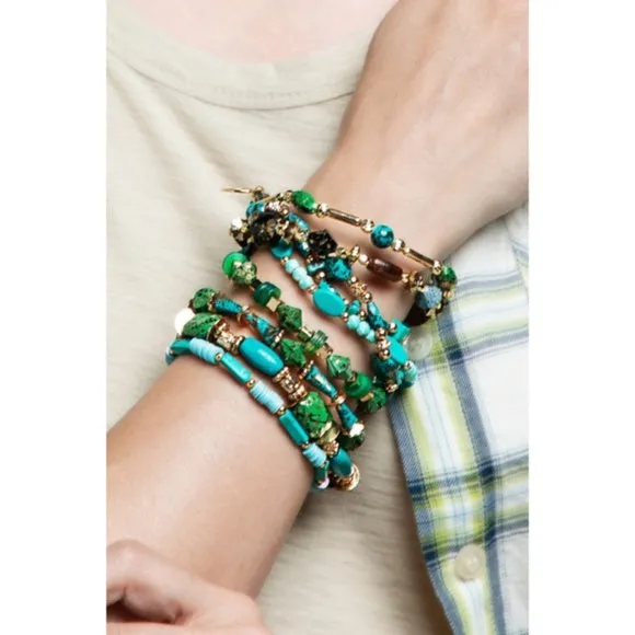 Green Hidden Valley Multi Layer Natural Stone Charm Boho Stretch Bracelet Set