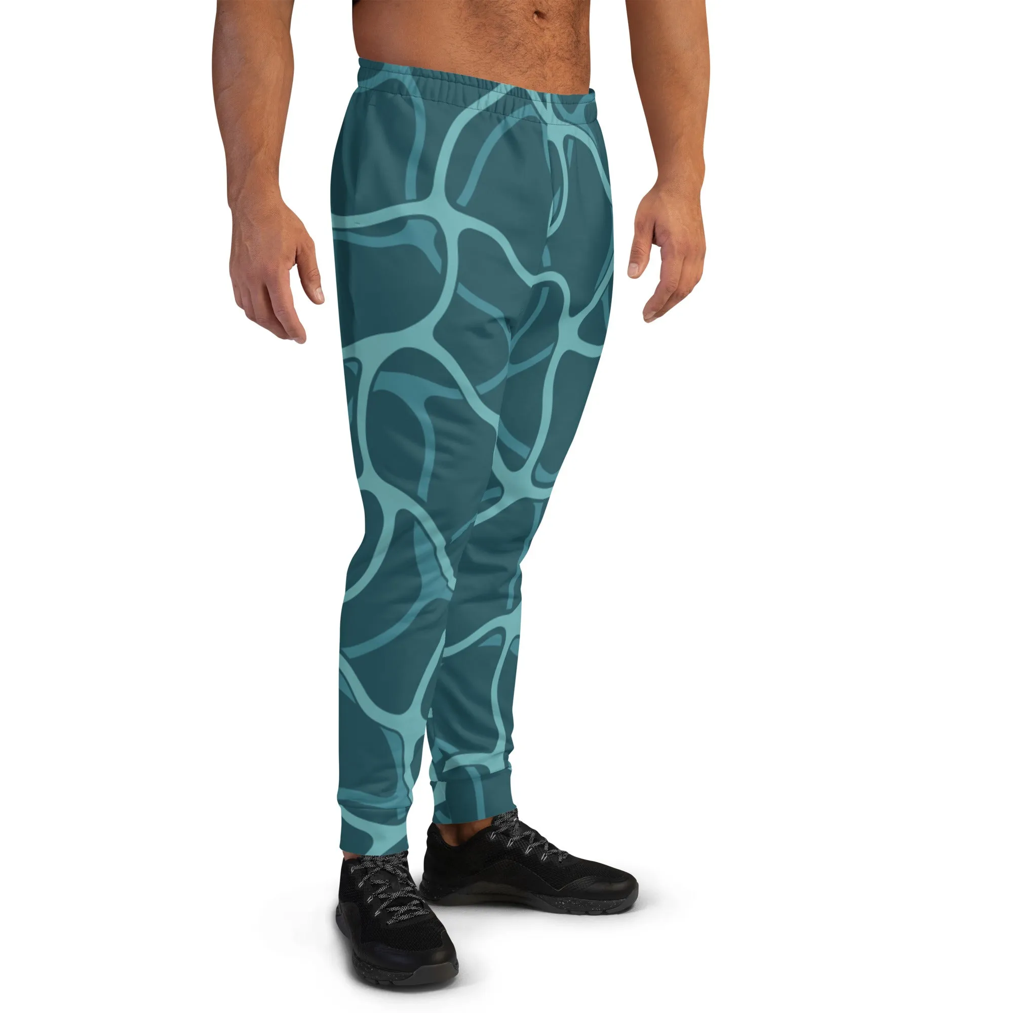 Green Mesh Abstract Men's Joggers, Green Abstract Best Designer Premium Sweatpants For Men - Made in USA/EU/MX