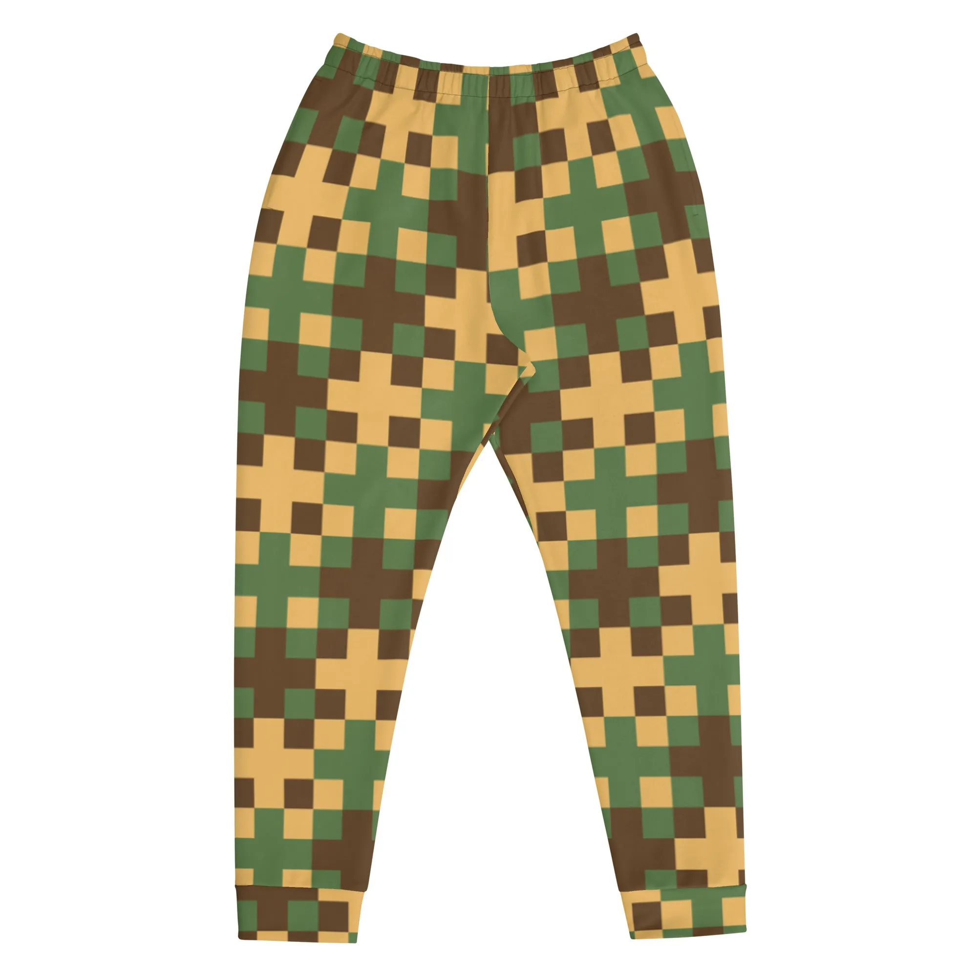 Green Yellow Cross Men's Joggers, Pixelated Abstract Print Designer Slim-Fit Ultra Soft Comfy Men's Pants - Made in USA/EU/MX