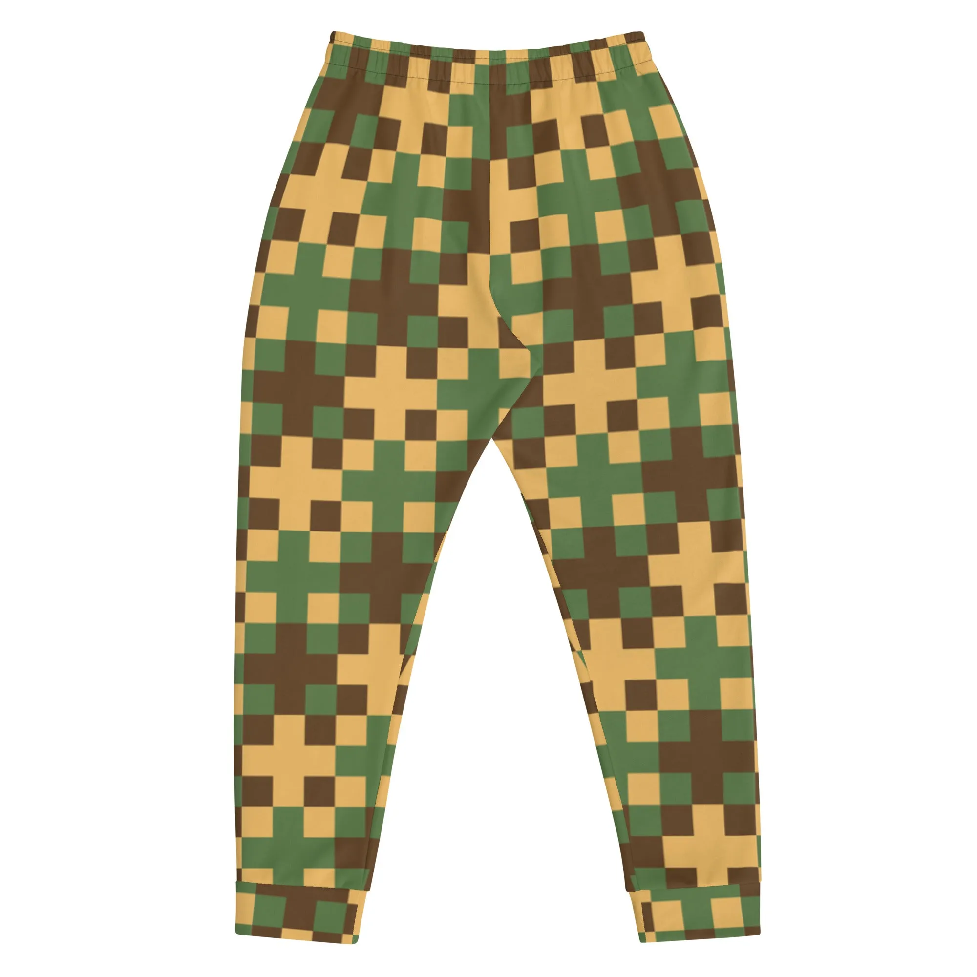 Green Yellow Cross Men's Joggers, Pixelated Abstract Print Designer Slim-Fit Ultra Soft Comfy Men's Pants - Made in USA/EU/MX