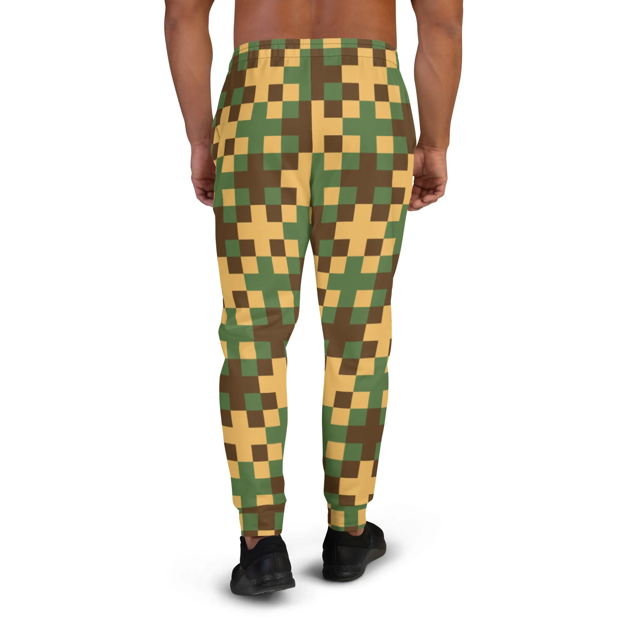 Green Yellow Cross Men's Joggers, Pixelated Abstract Print Designer Slim-Fit Ultra Soft Comfy Men's Pants - Made in USA/EU/MX