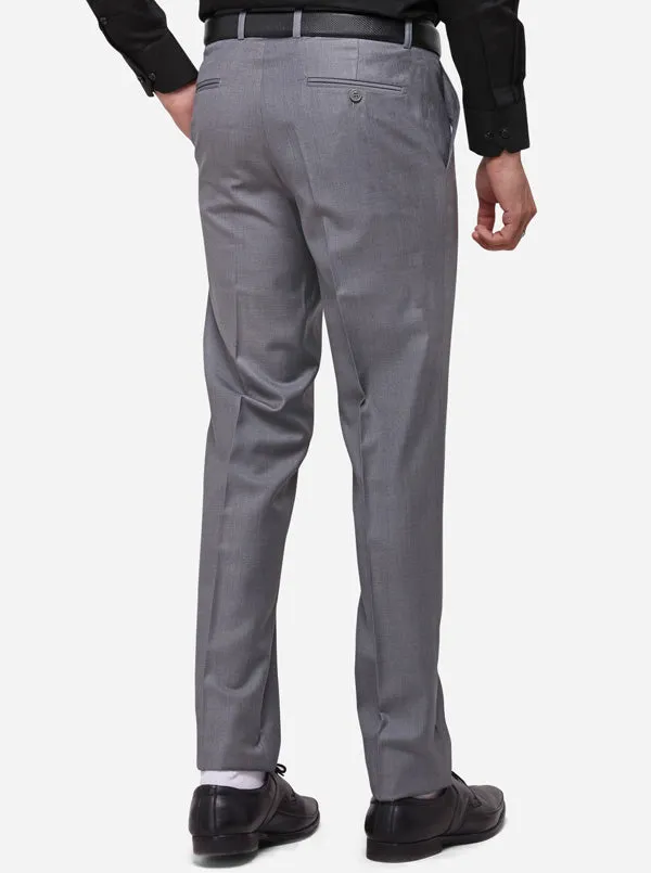 Grey Slim Fit Solid Formal Trouser | Metal