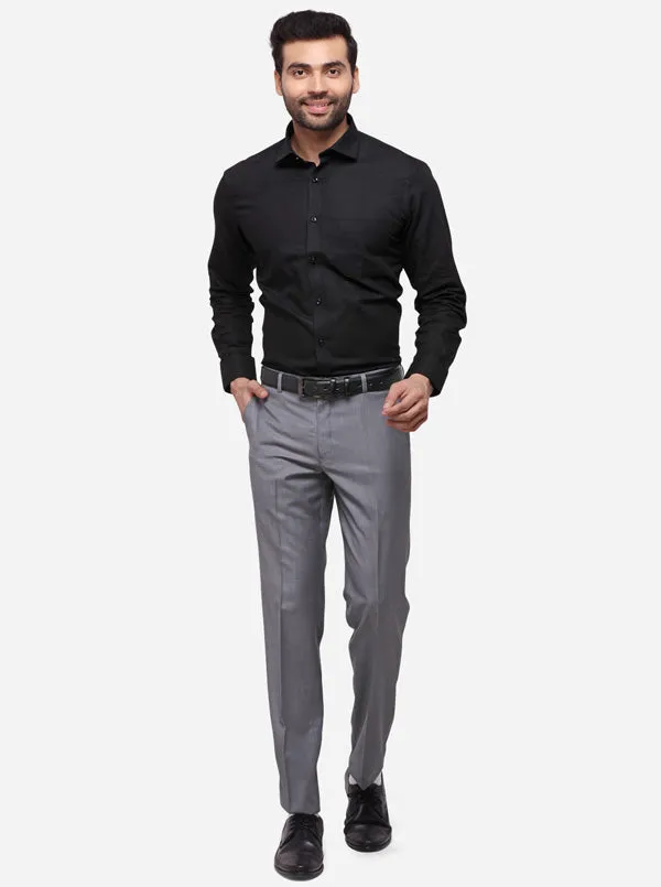 Grey Slim Fit Solid Formal Trouser | Metal