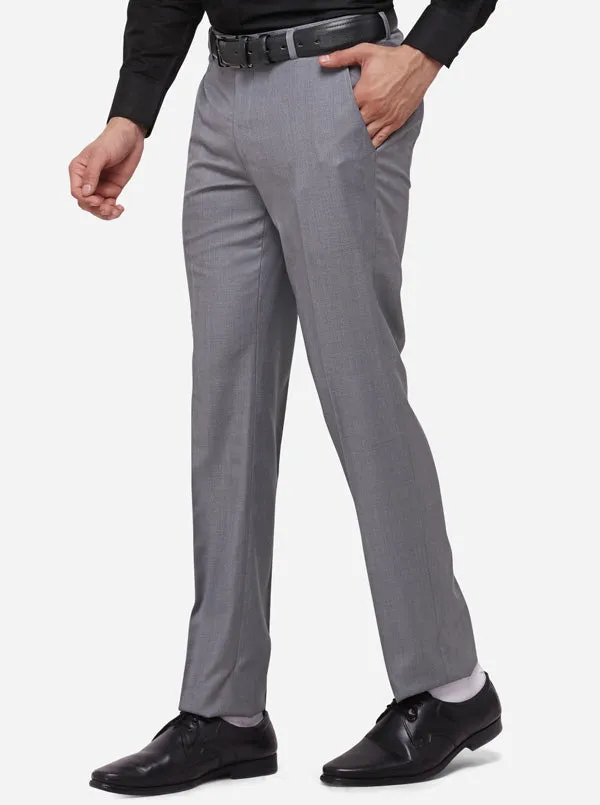 Grey Slim Fit Solid Formal Trouser | Metal