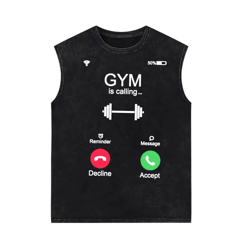 Gym Is Calling You Vintage Washed Vest Top