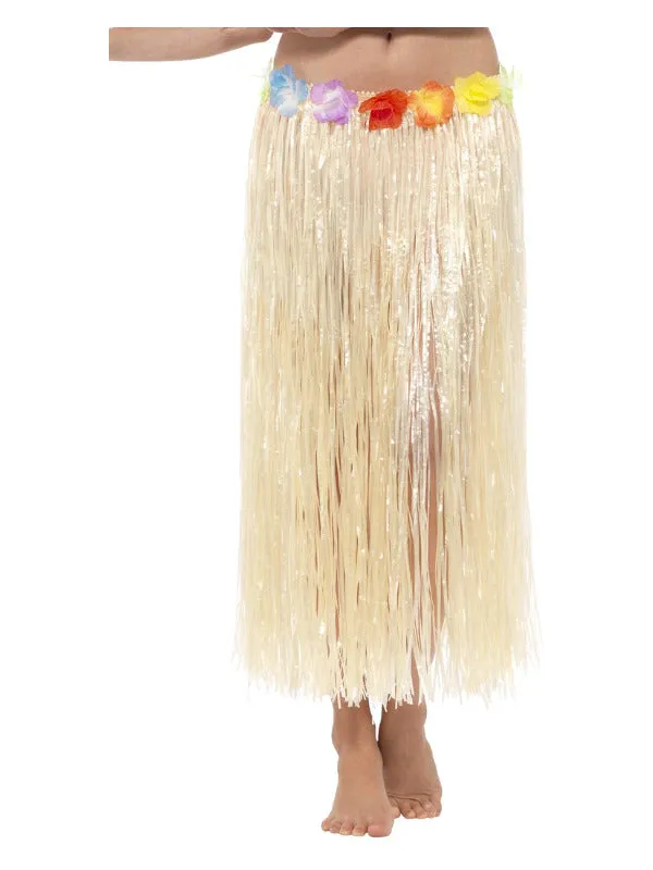 Hawaiian Hula Skirt with Flowers, with Velcro, Natural