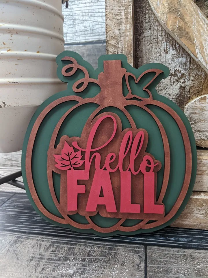 Hello Fall Pumpkin Porch Sign SVG Door Hanger Laser Ready File