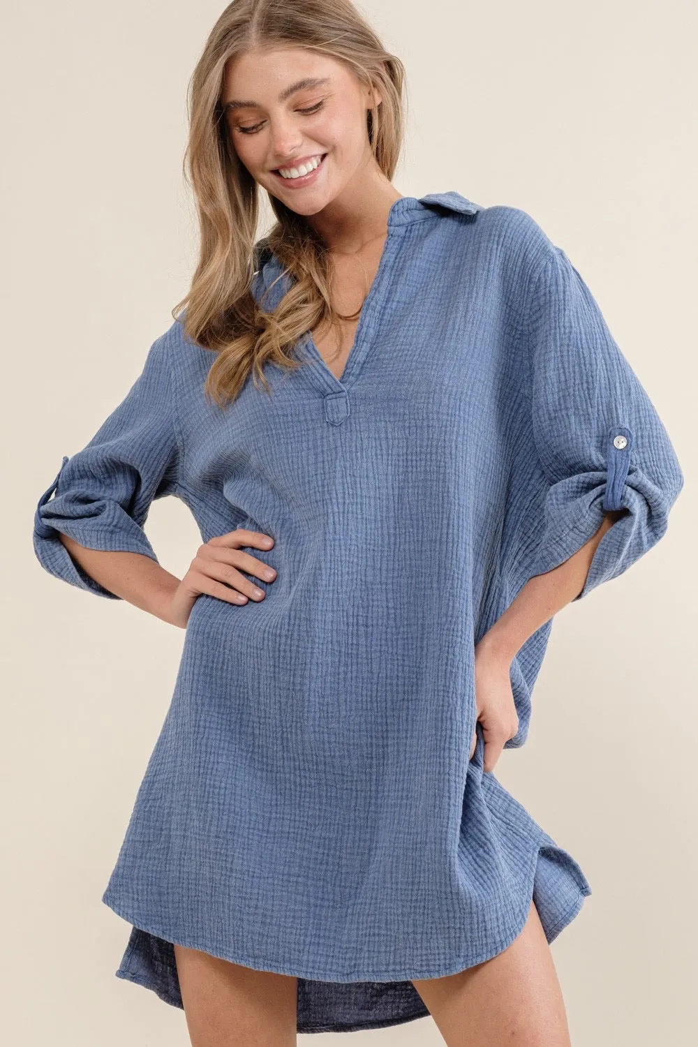 Henley Collared Shirt Dress