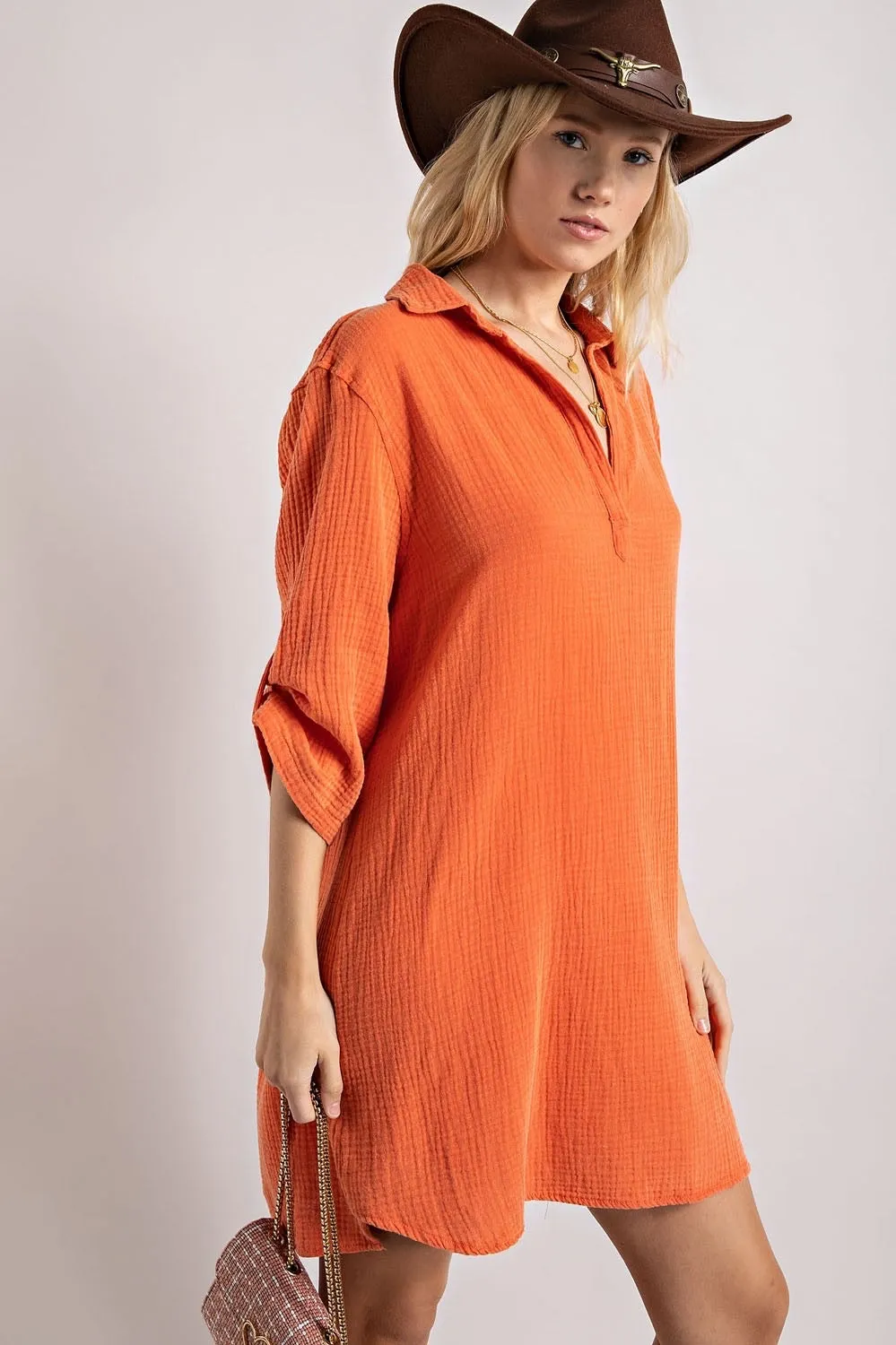 Henley Collared Shirt Dress