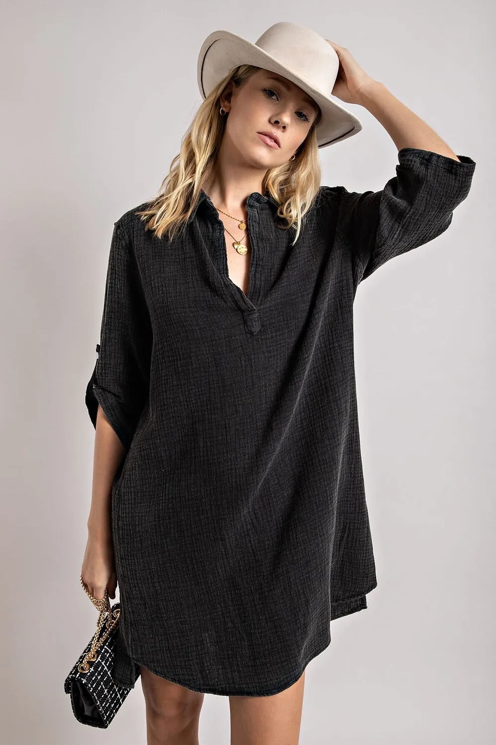 Henley Collared Shirt Dress