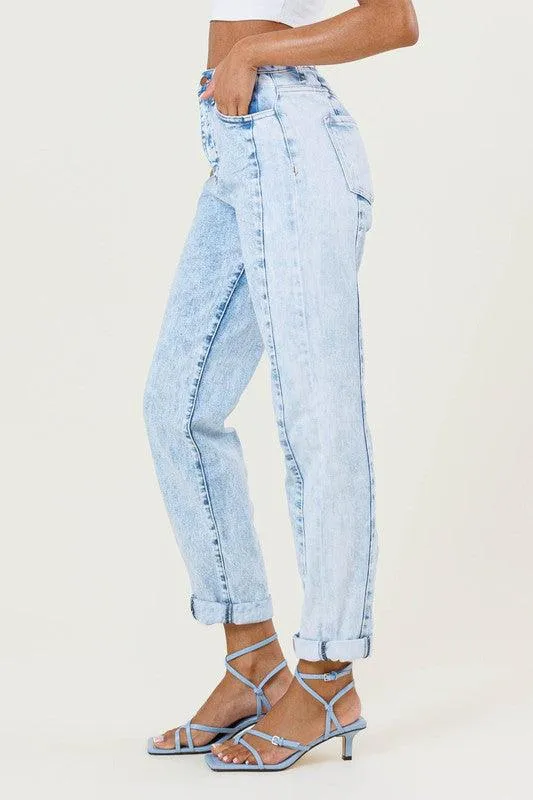 High Rised Color Block Boyfriend Jeans