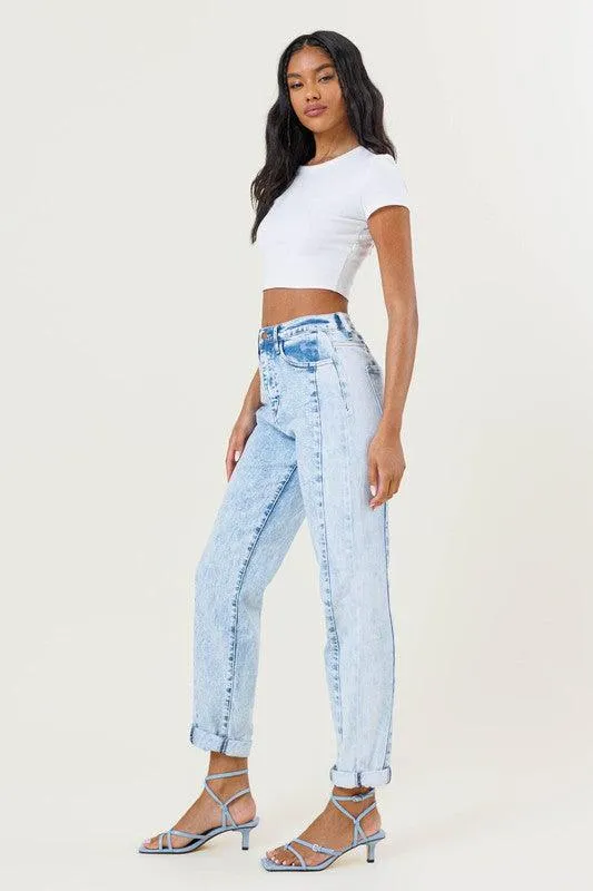 High Rised Color Block Boyfriend Jeans