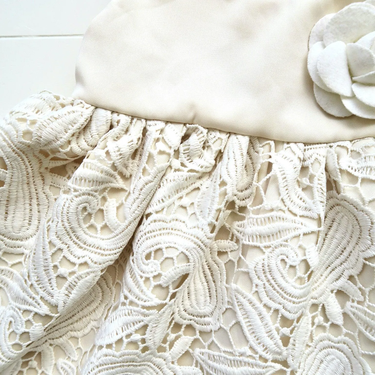 Iris Dress in Cream Neoprene & Paisley Lace