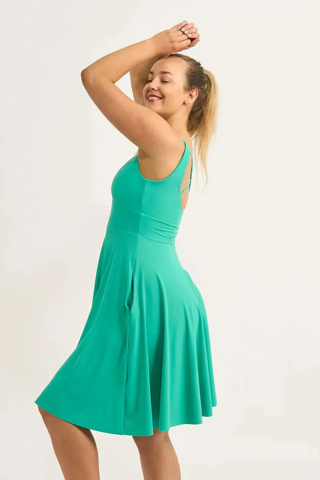 Jade Silky - Scoop Neck Comfort Crop Midi Dress W/ Pockets