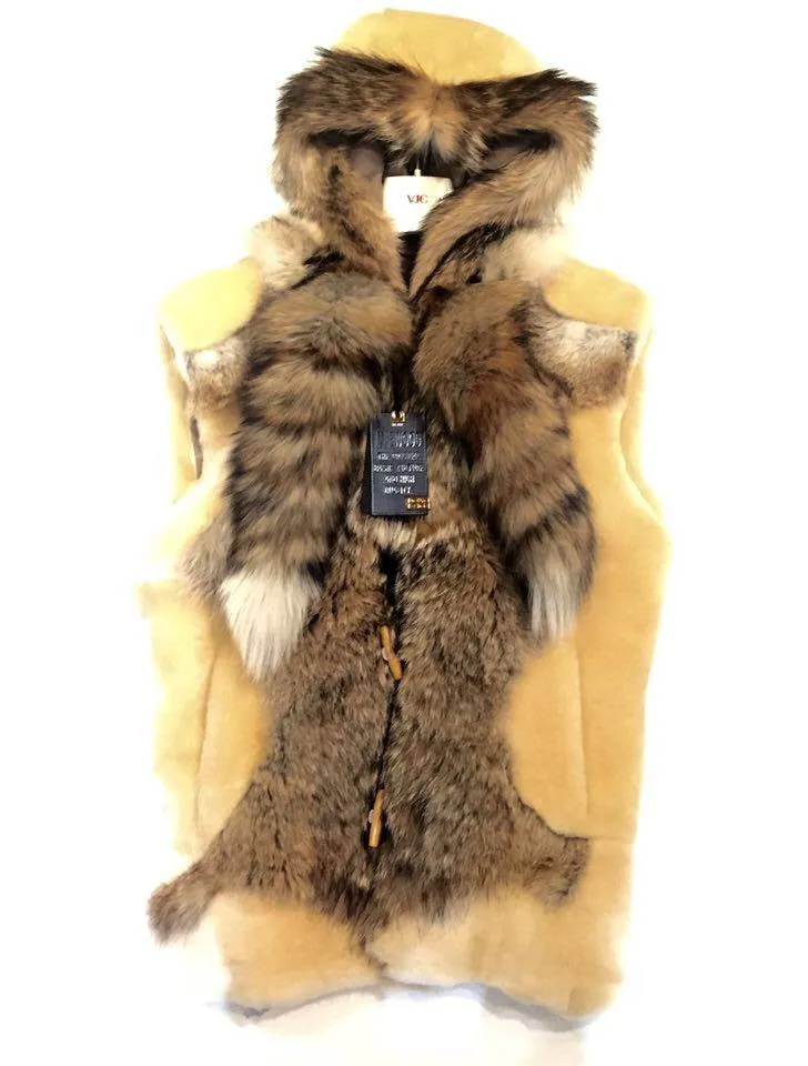 Jakewood Men's Natural Fox Tail Shearling Vest