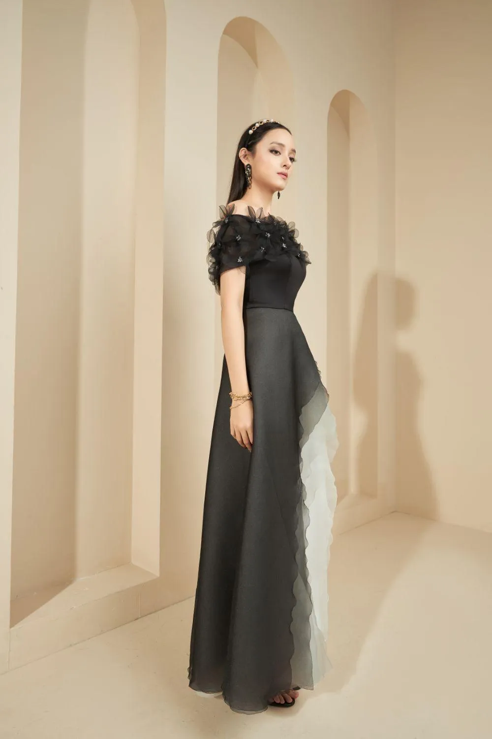 Jane Layered Off-Shoulder Organza Maxi Dress