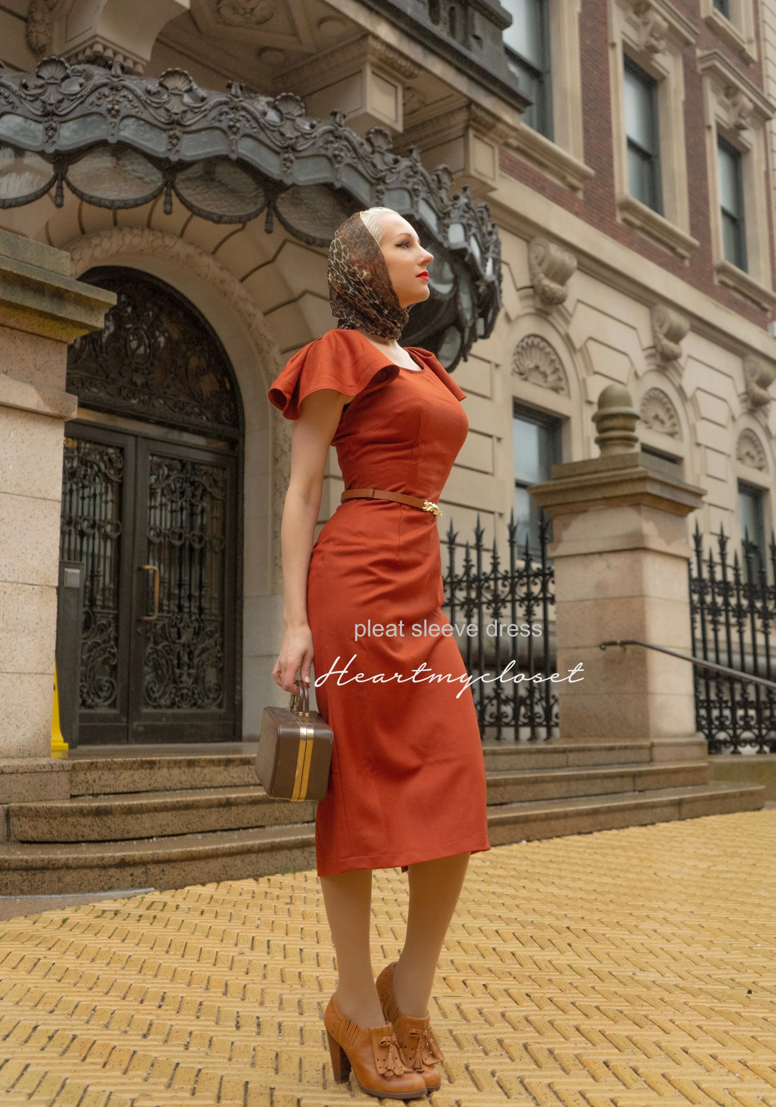 kate middleton inspired dress with pleated flutter sleeves - Premium fabric - custom made