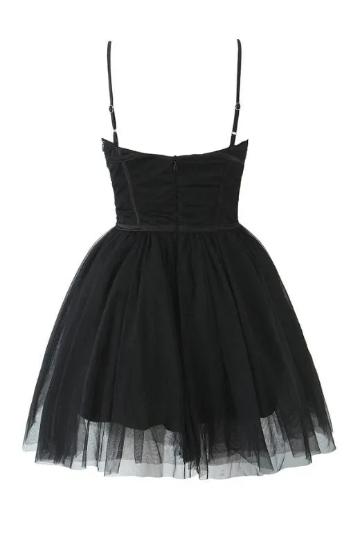 Kaya Bodycon Mini Wrap Tulle Dress - Classic Black